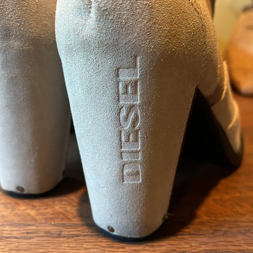 🚫NOT MEEK/MILD Diesel Madchen Beige & Tan Mid Calf Suede Cowboy Boots - Picture 4 of 9